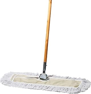 Commercial Dust Mop & Floor Sweeper, 24 in. Dust Mop for Hardwood Floors, Cotton Mop Head, Wooden Broom Handle, Industrial Dry Mop for Floor Cleaning & Janitorial Supplies