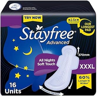 Stayfree Advanced XXXL Thin Sanitary Pads for Women | 16 Soft Cotton Pads for All Night Ultra Comfort | Absorbs 2x More with Wider Back | Prevent Rashes | Odour Control
