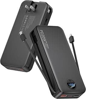 citicr Portable Charger Power Bank, 20000mAh PD20W USB C Fast Charging with Built-in Cables & Wall Plug, External Battery Bank with LED Display, Travel Essential for iPhone, iPad, Samsung Black