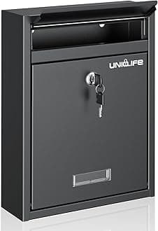 Uniclife Wall Mount Mailbox - Locking Large Mailbox with Key Lock, Secure Steel Cash Drop Box for Home, Black