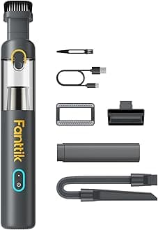 Fanttik Slim V8 Mate Cordless Car Vacuum Suction Power 12000Pa, Portable Mini Vacuum with Flexible Hose and Pet Brush, Type-C Charge, Portable for Car, Office Desk, Keyboards, Gray