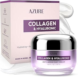 Azure Anti-Aging Day Cream with Collagen and Hyaluronic Moisturising Refreshing and Firming Reduces Wrinkles and Fine Lines Locks in Moisture Revitalizing Skin Made in Korea 50ml