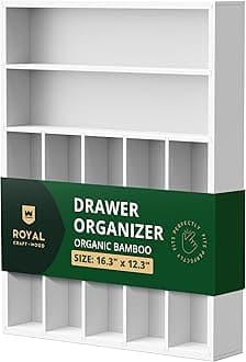 ROYAL CRAFT WOOD Luxury Bamboo Kitchen Drawer Organizer - Silverware Organizer - Utensil Holder and Cutlery Tray with Grooved Drawer Dividers for Flatware and Kitchen Utensils (7 Slot, White)