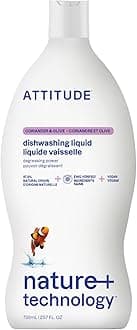 ATTITUDE Washing Up Liquid, EWG Verified, Plant-Based & Vegan Dish Soap, Naturally Derived, Olive & Coriander Scent, 700 mL