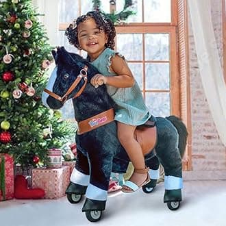 PonyCycle Ride on Pony Toy Spring Horse Classic Model U (with Brake/ 36" Height/Size 4 for Age 4-7) Horse Rider Toys Bouncy Animals Toddlers Riding Toy Black Ux426