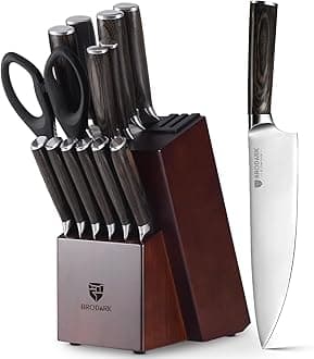 Knife Block Set: Ultra Sharp Kitchen Knife Set with Block and Sharpener, 15 Piecs Full Tang German Stainless Steel Professional Knife Set with Ergonomic Handle, Christmas Gift