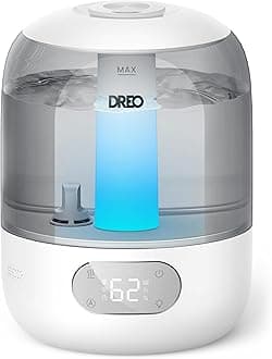 Humidifiers for Bedroom, Cool Mist Ultrasonic Humidifiers with 30Hr Runtime, Top Fill 3L Tank, Easy Clean, Humidity Sensor, Night Light for Baby, Nursery, 360° Nozzle for Plants and Home, Grey