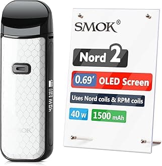 SMOK Nord 2, E Cigarette Vape Starter Kit, 40W 1500mAh, 2ml Airflow Control Vaping, 0.69inch OLED screen, USB-C Fast Charging, Using RPM and Nord Coils, No Nicotine, White Cobra