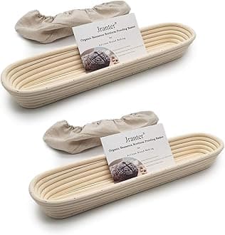 15 inches Baguette Banneton Bread Proofing Basket and Linen Liner Set 2 Pack