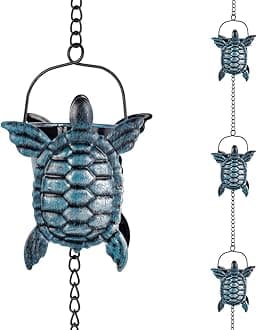10 FT Rain Chains for Gutter, Rain Chain with 12 Turtle Shape Cups Adjustable Rain Catcher Chain for Gutters, Eaves, Drainage, Replacement for Downpout