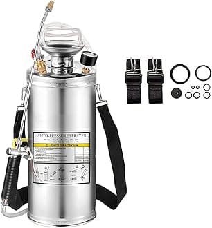 1.5Gal Stainless Steel Pump Up Sprayer Reinforced Hose, Hand Pump Sprayer with Pressure Gauge&Safety Valve, Adjustable Nozzle Suitable for Gardening (1.5 Gallon)