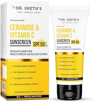 Dr. Sheth's Ceramide & Vitamin C Sunscreen | In-Vivo Tested | Protects, Moisturizes & Brightens Skin | SPF 50+ PA++++ | Lightweight, Leaves No White Cast | 30 g