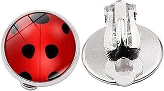 PULABO Ladybug Earrings Clip On Earrings No Pierced Ladybird Design Jewellery With Silver Ear Cuff Black Spot Red Charm For Girl Woman Cosplay Creative
