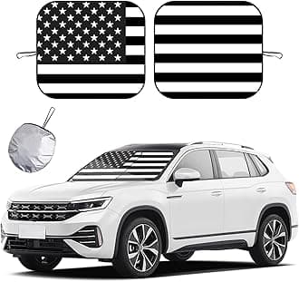 Ziciner 2 PCS Car Windshield Sun Shade, Auto Sun Heat and UV Rays Blocker, 28"×31" Foldable Automotive Front Window Sunshade Protector, Universal Vehicle Interior Accessories (Black Flag-M)