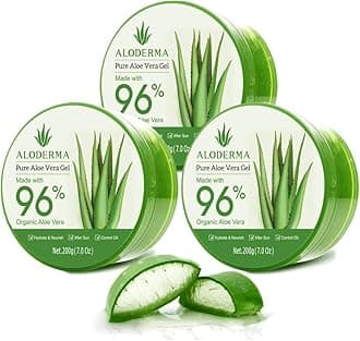 Aloderma Organic Aloe Vera Gel For Face Made Within 12 Hours Of Harvest, 96% Pure Aloe Vera Gel For Skin, Scalp, & Hair, Soothing Aloe Face Moisturizer, Multipurpose, Hydrating Aloe Gel, 7Oz, 3-Pack