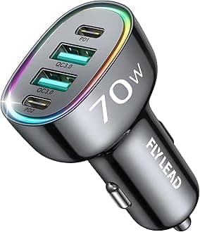 Car Charger USB C, 4 Port 70W Super Fast Charging for iPhone 17 Car Adapter, Dual PD 35W Type C & QC 3.0 USB A Multiport Car Cigarette Lighter Accessories for iPhone 16 15 14 13 12, iPad, Galaxy S26
