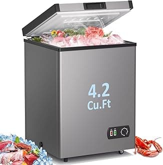 Chest Freezer 4.2 Cubic Feet with Removable Storage Basket, Deep Freezer 7 Adjustable Temperature, Energy Saving, Super Quiet for Garage, Office, Kitchen, or Apartment