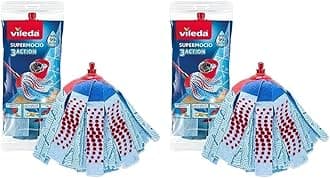 Vileda3action Supermocio Floor Mop Refill, Versatile, Red Spot Eraser, Blue Microfiber, 3D Red Spots. (Pack of 2)