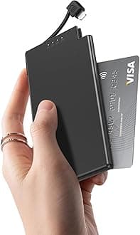 Auskang Power Bank with built-in Charging Cable, 5000mAh Ultra Slim and Super Lightweight Portable Charger Small External Battery, Compatible with iphone(Excluding iPhone 15 series)