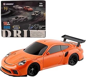 HERR RC Electric Mini Racing Drift Car Model 1:43 Scale 2.4G Full Scale Linkage Light Set Max Speed 15km/h Indoor Mini RC Toys (Gyroscope RTR Version, Orange)
