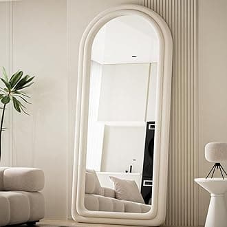 Koonmi 71"x32" Arched Mirror Full Length, Full Body Freely Standing Mirror, Flannel Floor Mirror with Stand for Bedroom, Living Room, Hanging or Against The Wall, White