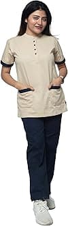 Women's Polyester and Cotton Twill Support Staff Uniform, Beige and Navy blue (L)