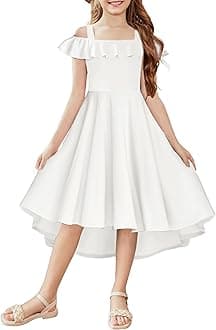 Arshiner Girls Summer Dress Off Shoulder Flutter Sleeve Midi Swing Cassual Formal Dresses with Pocket