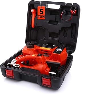 Vehicle Hydraulic Car Jack Kit 5 Ton Electric Car Jack with Integrated Tire Pump, Impact Wrench, LED Light for SUV/Sedan 5 in 1 Truck Jack for Car Repair Orange