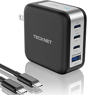 TECKNET 100W USB C Charger, 4-Port PD 3.0 GaN Fast Wall Charger Block, Foldable Power Adapter, with Type C Cable for iPhone 16/15/14/13 Pro, MacBook Pro, iPad, AirPods, Dell XPS, Pixel, Samsung,Switch