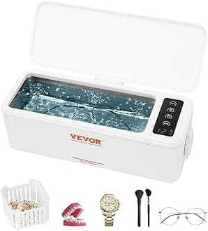 VEVOR Ultrasonic Jewelry Cleaning Device, Compact 16oz (470ml) Cleaner with Four Timing Settings, Includes Basket for Glasses, Watches, False Teeth, and Rings