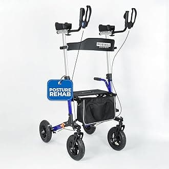 MobiWalk® Upright Walker | 4 Wheeled Arthritis Rollator Outdoor Walker | Tall Standing Rollator with Seat & Forearm Support & Pneumatic Wheels | Improves Posture | Bio-Lec Mobility (Blue)