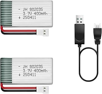 2 Pcs 3.7V Lipo Battery, 400 mAh Rechargeable Lithium Polymer Battery for RC Plane Helicopter Drone All Models & Toys (XH2.54 Connector)