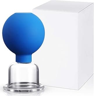 Nuanchu Facial Cupping Cup Glass Face Cup Silicone Cupping Massage Vacuum Suction Mug for Body Face Leg Arm Back Shoulder Muscle and Joint(Blue,1.5 Inch Diameter)