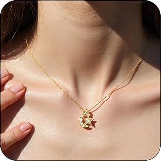 Double Pendant Necklace for Women 18k Gold Plated Necklace Cubic Zirconia Dainty Gold Necklaces for Women