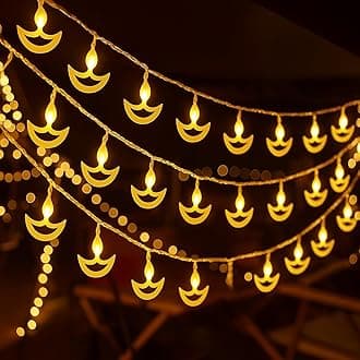 Desidiya® Diya Shape Diwali Lights for Decoration for Home- 12 LED Warm White Diwali Fairy String Lights for Home, Mandir, and Durga Pooja Room, Mandir Decor (Indoor/Outdoor)
