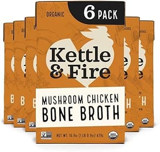 Kettle & Fire and Mushroom Chicken Bone Broth, Keto, Paleo and Whole 30 Approved, Gluten Free, High in Protein and Collagen, 6 Pack