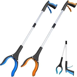 Grabber Reacher Tool - 32” Extra Long Foldable Gripper and Reaching Tool - Heavy Duty Pick Up Stick Grabbers for Seniors, Trash, Surgery Recovery Must Haves Gifts (Blue+Orange 2P)