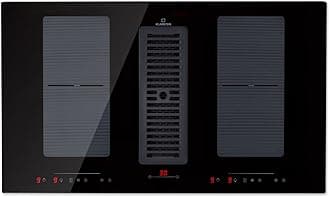 Klarstein 2-in-1 Electric Induction Hob & Kitchen Extractor Fan for Kitchen Islands, Steel Fan 654m³/h Airflow, 4-Zone Induction Cooker Hoods, Touch Control Ceramic Hob, Energy Class A Cooker Hood