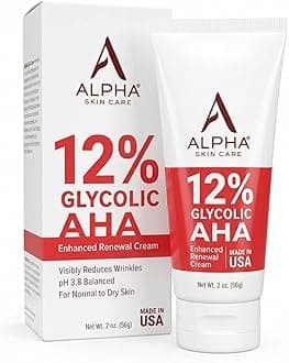 Alpha Skin Care - Enhanced Renewal Cream, 12% Glycolic AHA, Real Results for Lines and Wrinkles| Fragrance-Free and Paraben-Free| 2-Ounce