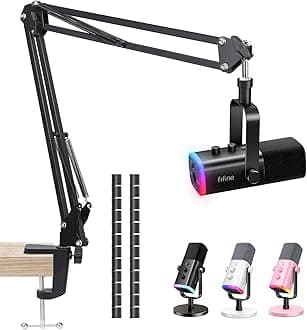 Fifine AM8 Boom Arm - Metal Scissor Mic Stand for Fifine Microphone With 3/8'' to 5/8'' Adapter, K688 Model, Cable Sleeve