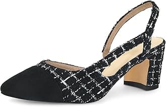 MICIFA Slingback Heels for Women，Round Toe Chunky Heeled Pumps Ankle Strap Fashion Splicing Dress Shoes