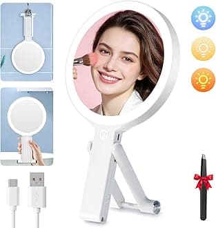 Auxmir Hand Mirror, Double-Sided 1X/10X Magnifying Mirror with Handle, Professional Salon Barber Hairdressing Handheld Mirror, White 18cm x 28.5cm (7.2" x 11.2")