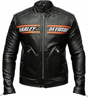 TJVZMens Black Leather Jacket 100% Genuine Cowhide Leather Biker Jacket for Men