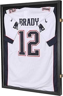 Jersey Wooden Frame Display Case -Shadow Box with 98% UV Protection Acrylic and Hanger for L or XL Baseball Basketball Football Hockey Sport Shirt and Uniform Gifts for Men (Black, 1 Pack)