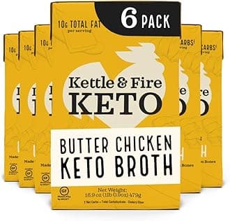 Butter Chicken Keto Bone Broth by Kettle and Fire, Bone Broth Soup, Organic, High Protein, Keto Friendly, Dairy Free, Gluten Free, 16oz each, 6 Pack