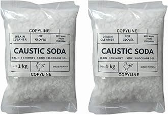 COPYLINE Caustic Soda Flakes 2KG | Caustic Soda for Soap Making, Drain Cleaning, Chimney Cleaning– Fast-Acting Formula to Clear Blockages Instantly Multipurpose Cleaning (1KG + 1KG)
