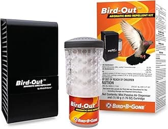 Bird B Gone - Bird-Out Aromatic Bird Repellent Kit - Dispenser & Cartridge - Humane Bird Deterrent Covers 8,000 cu ft (20'x20'x20') - for Patios, Decks, Yards - Easy, Scalable, & Discreet Solution