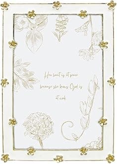 Spring Flower Thin Border Photo Frame / 4x6 In | For Vertical & Horizontal Display on Tabletops | Perfect for Home Decor, Wedding, Graduation, Or Milestone Photos (White+Gold)