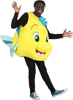 Disney Adult Flounder Costume, Little Mermaid Flounder Halloween Costume, Yellow Fish Costume for Men and Women