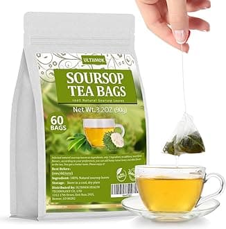 Premium 60 Soursop Tea Bags, Made with 100% Natural Graviola Leaves, Hoja Guanabana Tea, No Additives & Caffeine Free.